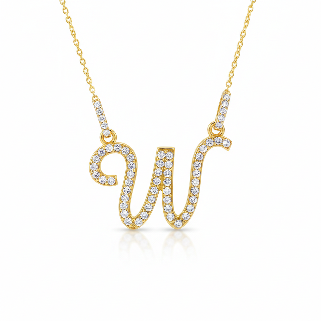 Hot A-Z Initial Cursive Letters Pendant Necklace for Women Gold Silver Color Shiny Rhinestone Metal Chain Necklace Jewelry Gift