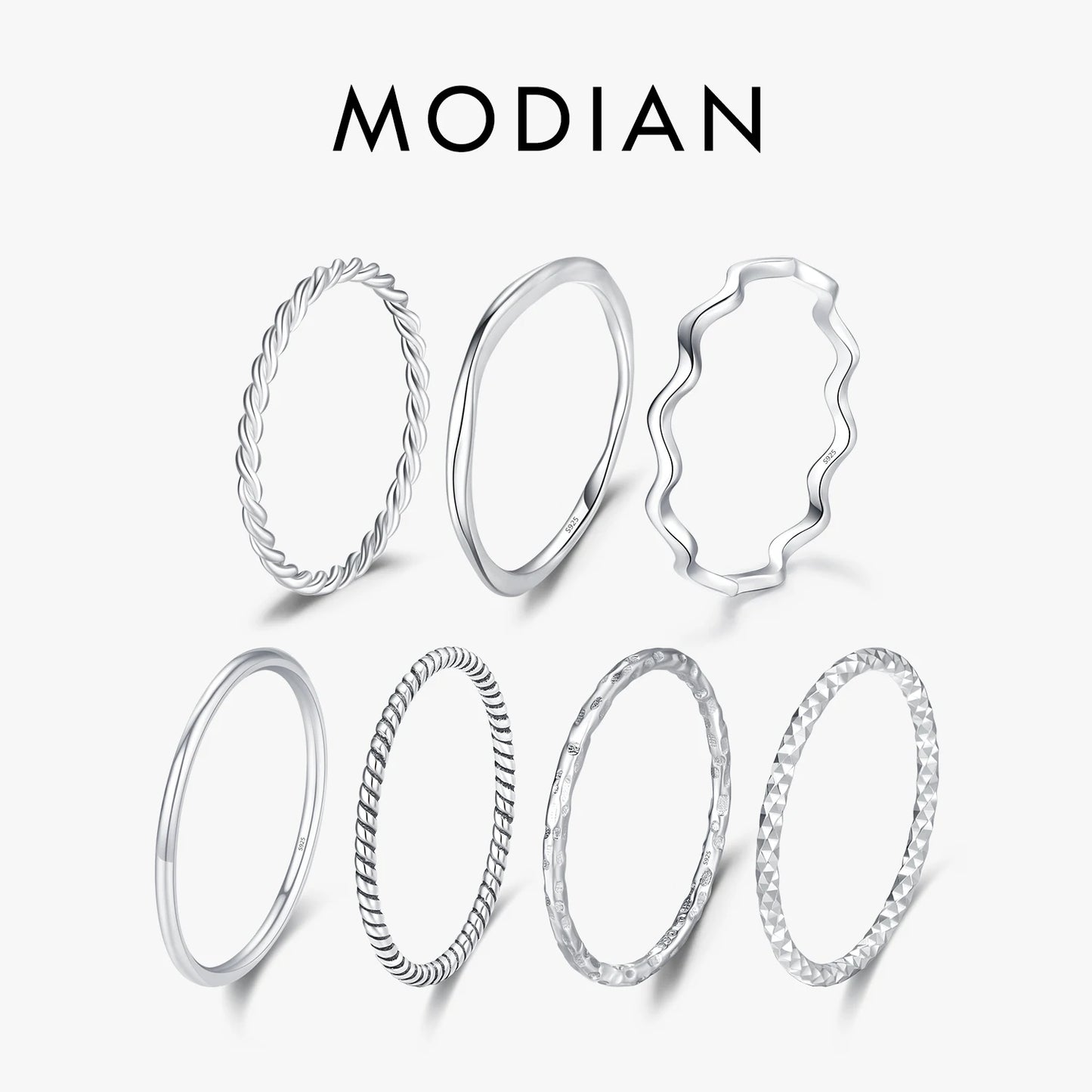 925 Sterling Silver Simple Fashion Stackable Ring Classic Wave Geometric Exquisite Finger Rings for Women Party Jewelry