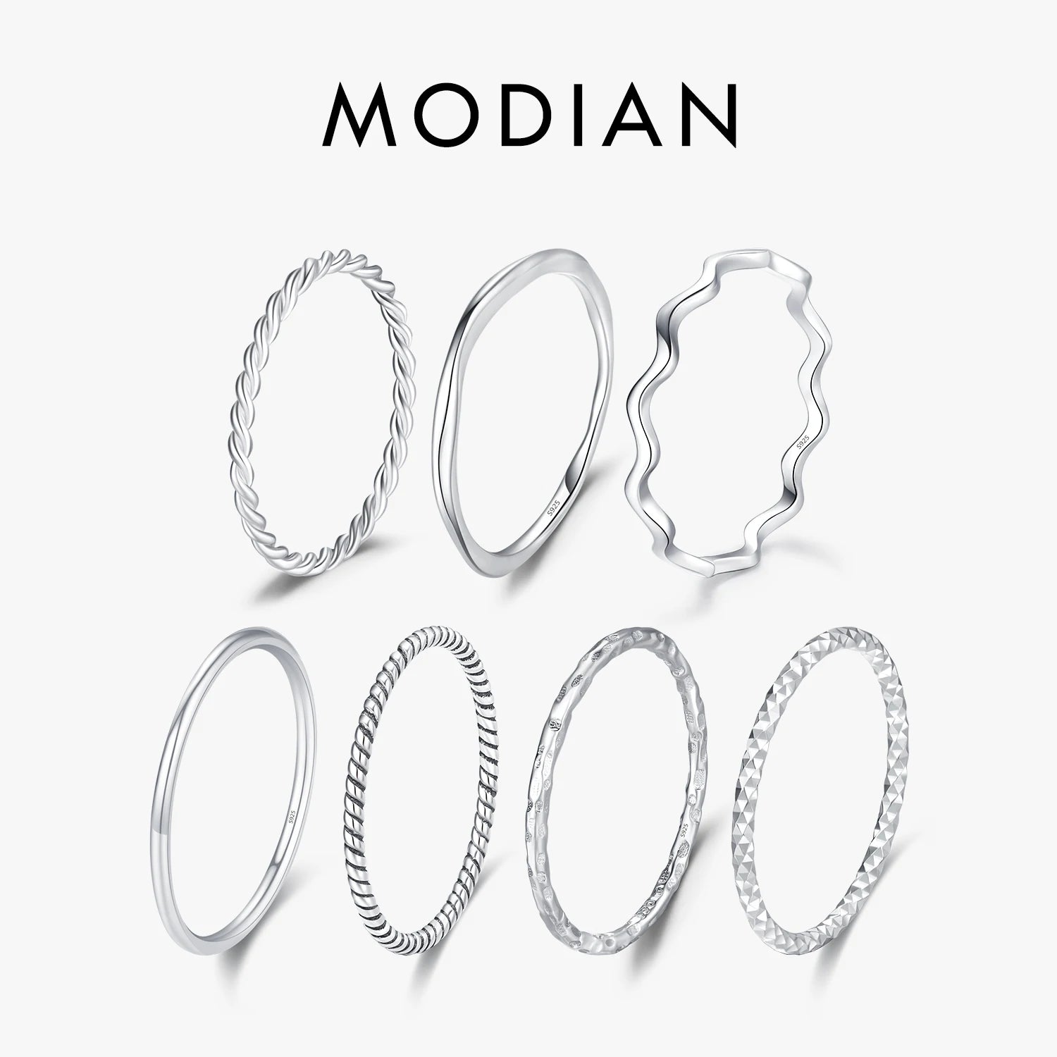 925 Sterling Silver Simple Fashion Stackable Ring Classic Wave Geometric Exquisite Finger Rings for Women Party Jewelry