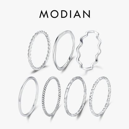925 Sterling Silver Simple Fashion Stackable Ring Classic Wave Geometric Exquisite Finger Rings for Women Party Jewelry