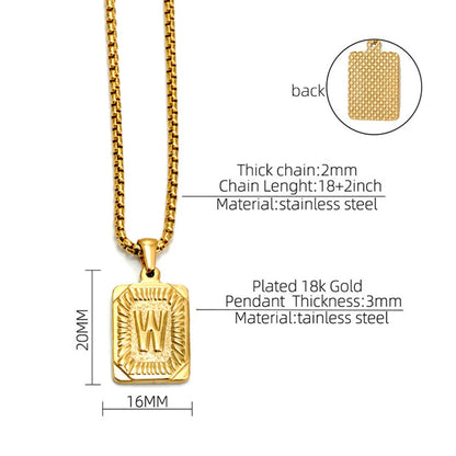 Punk Initial Letter Necklace Gold Color Stainless Steel Rope Suqare Chain Alphabet Name A-Z Pendant for Women Jewelry Gift