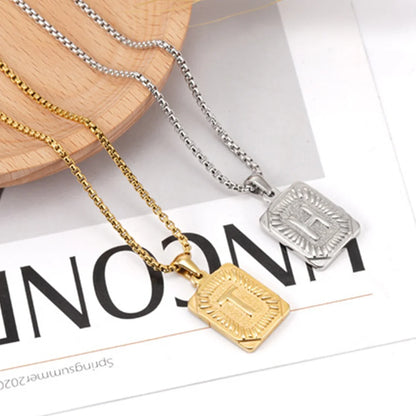 Punk Initial Letter Necklace Gold Color Stainless Steel Rope Suqare Chain Alphabet Name A-Z Pendant for Women Jewelry Gift