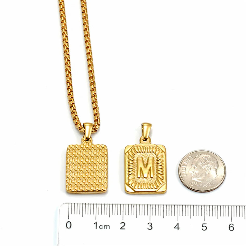 Punk Initial Letter Necklace Gold Color Stainless Steel Rope Suqare Chain Alphabet Name A-Z Pendant for Women Jewelry Gift