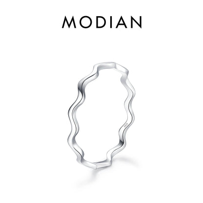 925 Sterling Silver Simple Fashion Stackable Ring Classic Wave Geometric Exquisite Finger Rings for Women Party Jewelry