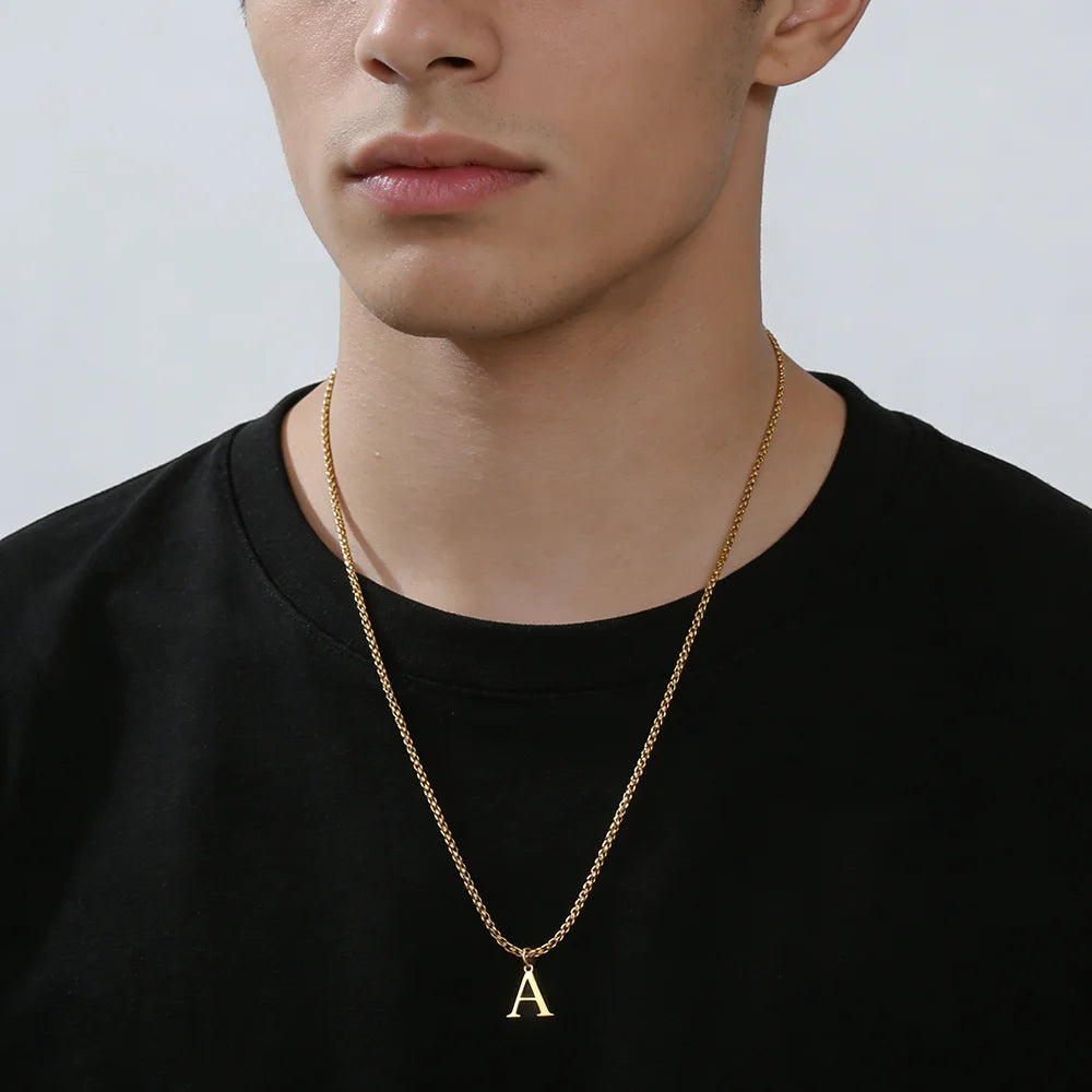 A-Z Initial Letter Box Chain Necklace for Men Stainless Steel Alphabet Pendant Man Chains Punk Jewelry Gift 2026