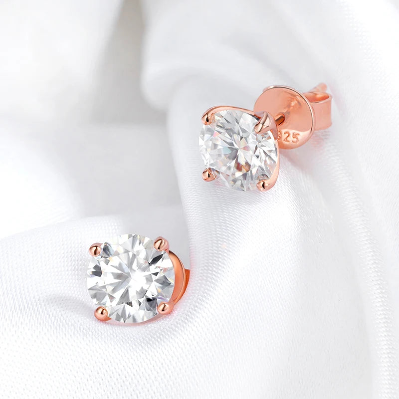 Smyoue 0.2-3CT Rose Gold Color Moissanite Stud  Sparkling Classic Wedding Lab Diamond Earring Pure 925 Silver