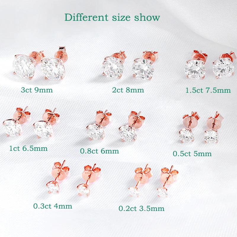 Smyoue 0.2-3CT Rose Gold Color Moissanite Stud  Sparkling Classic Wedding Lab Diamond Earring Pure 925 Silver