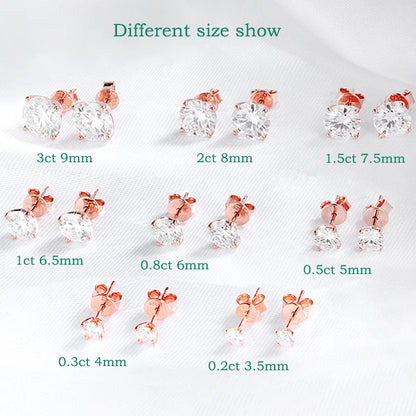 Smyoue 0.2-3CT Rose Gold Color Moissanite Stud  Sparkling Classic Wedding Lab Diamond Earring Pure 925 Silver