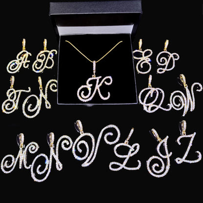 Hot A-Z Initial Cursive Letters Pendant Necklace for Women Gold Silver Color Shiny Rhinestone Metal Chain Necklace Jewelry Gift
