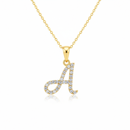 Hot A-Z Initial Cursive Letters Pendant Necklace for Women Gold Silver Color Shiny Rhinestone Metal Chain Necklace Jewelry Gift