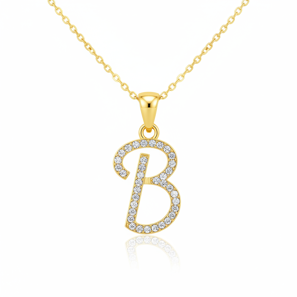 Hot A-Z Initial Cursive Letters Pendant Necklace for Women Gold Silver Color Shiny Rhinestone Metal Chain Necklace Jewelry Gift