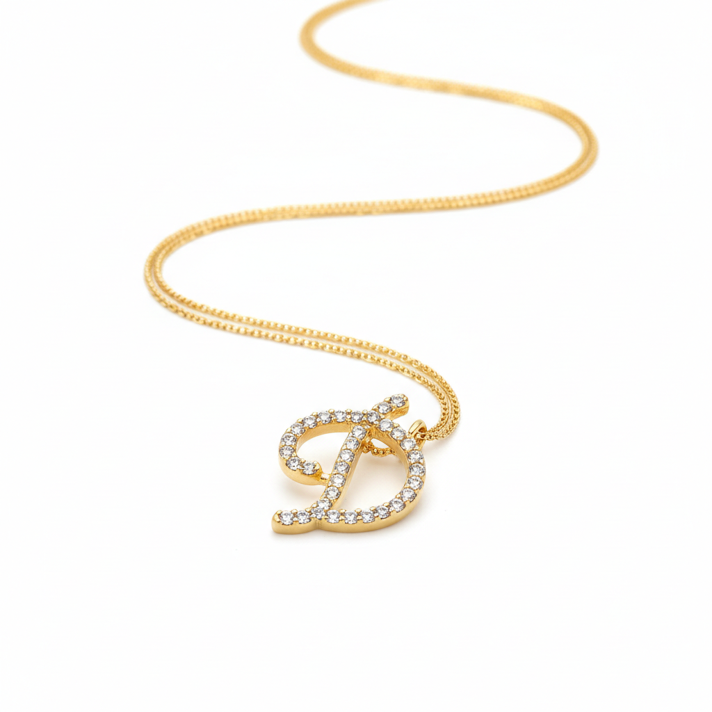 Hot A-Z Initial Cursive Letters Pendant Necklace for Women Gold Silver Color Shiny Rhinestone Metal Chain Necklace Jewelry Gift