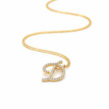Hot A-Z Initial Cursive Letters Pendant Necklace for Women Gold Silver Color Shiny Rhinestone Metal Chain Necklace Jewelry Gift