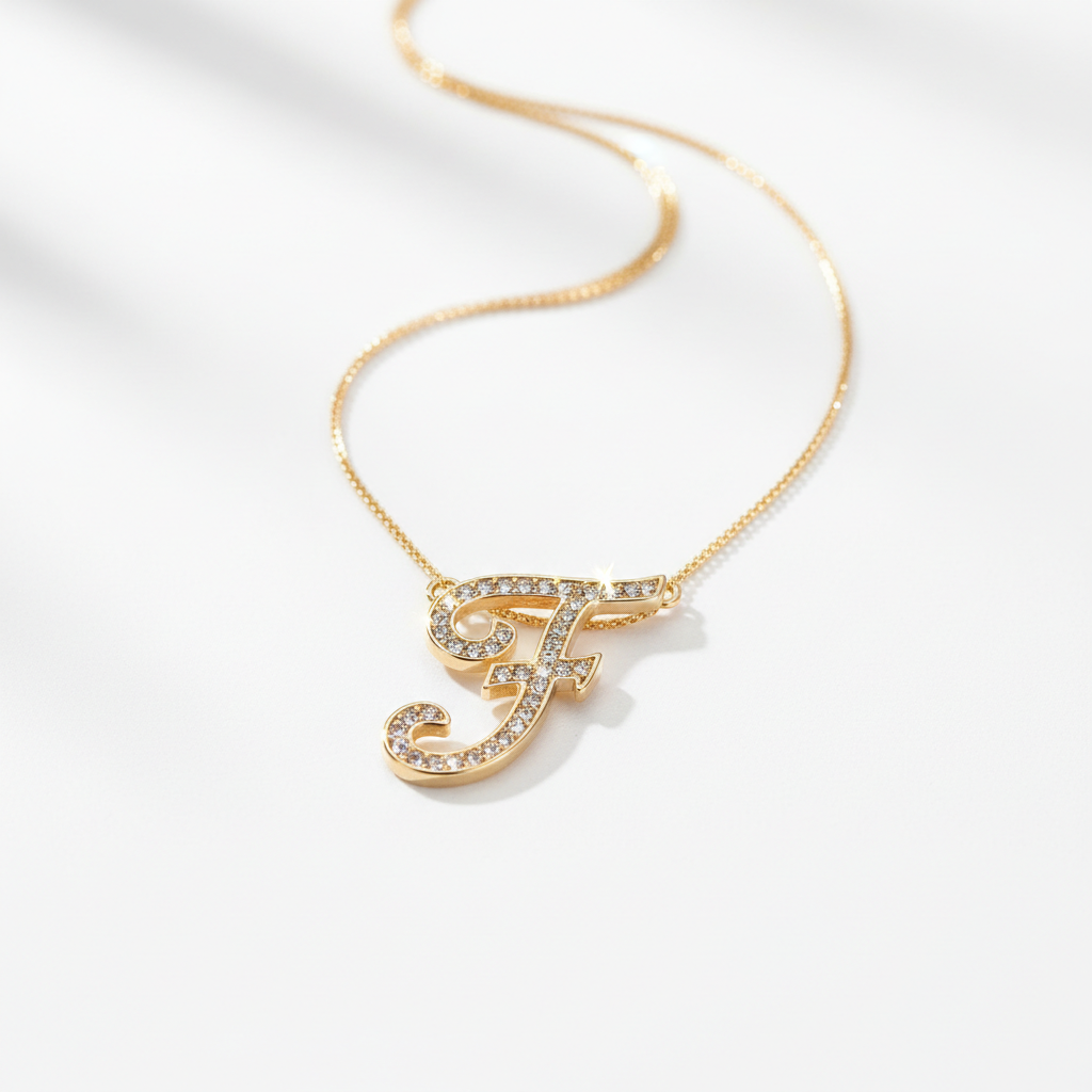 Hot A-Z Initial Cursive Letters Pendant Necklace for Women Gold Silver Color Shiny Rhinestone Metal Chain Necklace Jewelry Gift