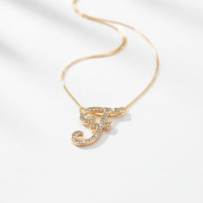 Hot A-Z Initial Cursive Letters Pendant Necklace for Women Gold Silver Color Shiny Rhinestone Metal Chain Necklace Jewelry Gift