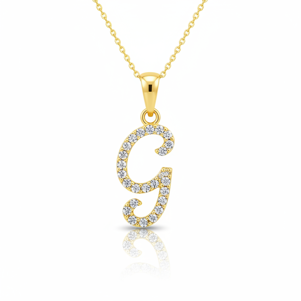 Hot A-Z Initial Cursive Letters Pendant Necklace for Women Gold Silver Color Shiny Rhinestone Metal Chain Necklace Jewelry Gift