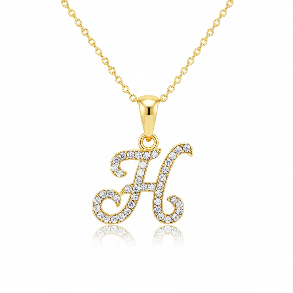 Hot A-Z Initial Cursive Letters Pendant Necklace for Women Gold Silver Color Shiny Rhinestone Metal Chain Necklace Jewelry Gift