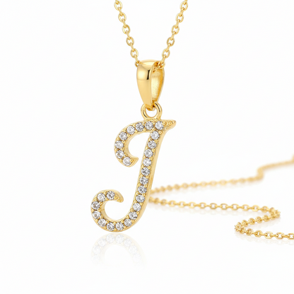 Hot A-Z Initial Cursive Letters Pendant Necklace for Women Gold Silver Color Shiny Rhinestone Metal Chain Necklace Jewelry Gift