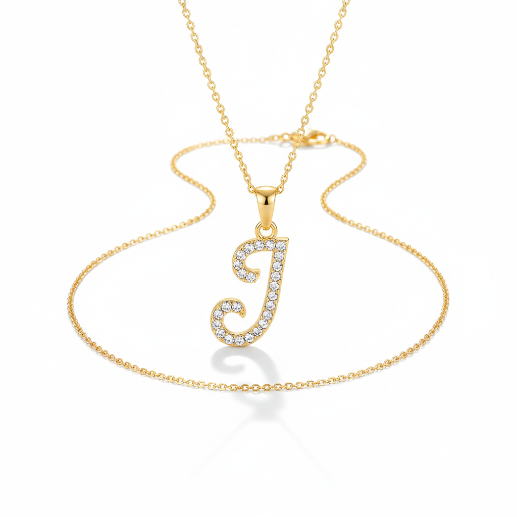Hot A-Z Initial Cursive Letters Pendant Necklace for Women Gold Silver Color Shiny Rhinestone Metal Chain Necklace Jewelry Gift