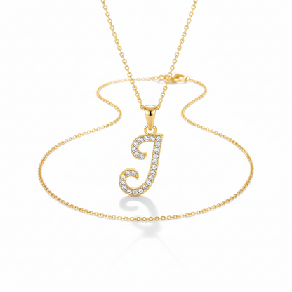 Hot A-Z Initial Cursive Letters Pendant Necklace for Women Gold Silver Color Shiny Rhinestone Metal Chain Necklace Jewelry Gift