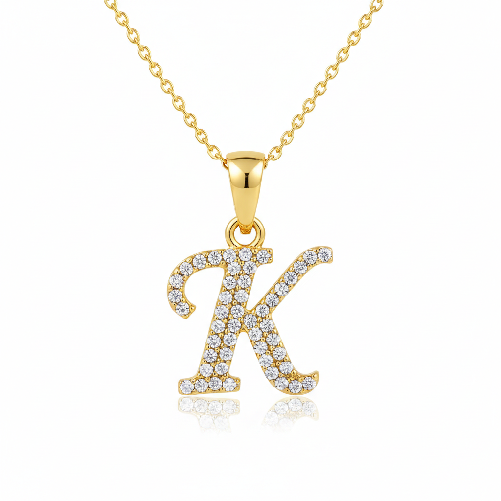 Hot A-Z Initial Cursive Letters Pendant Necklace for Women Gold Silver Color Shiny Rhinestone Metal Chain Necklace Jewelry Gift