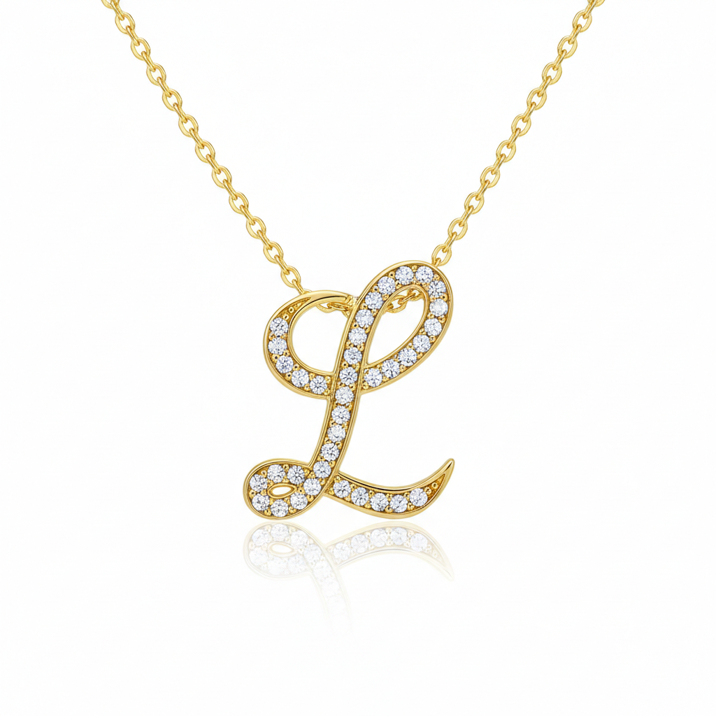 Hot A-Z Initial Cursive Letters Pendant Necklace for Women Gold Silver Color Shiny Rhinestone Metal Chain Necklace Jewelry Gift