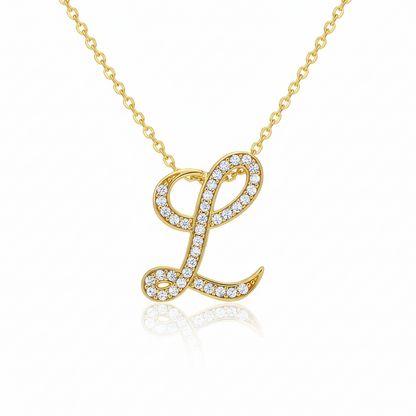 Hot A-Z Initial Cursive Letters Pendant Necklace for Women Gold Silver Color Shiny Rhinestone Metal Chain Necklace Jewelry Gift