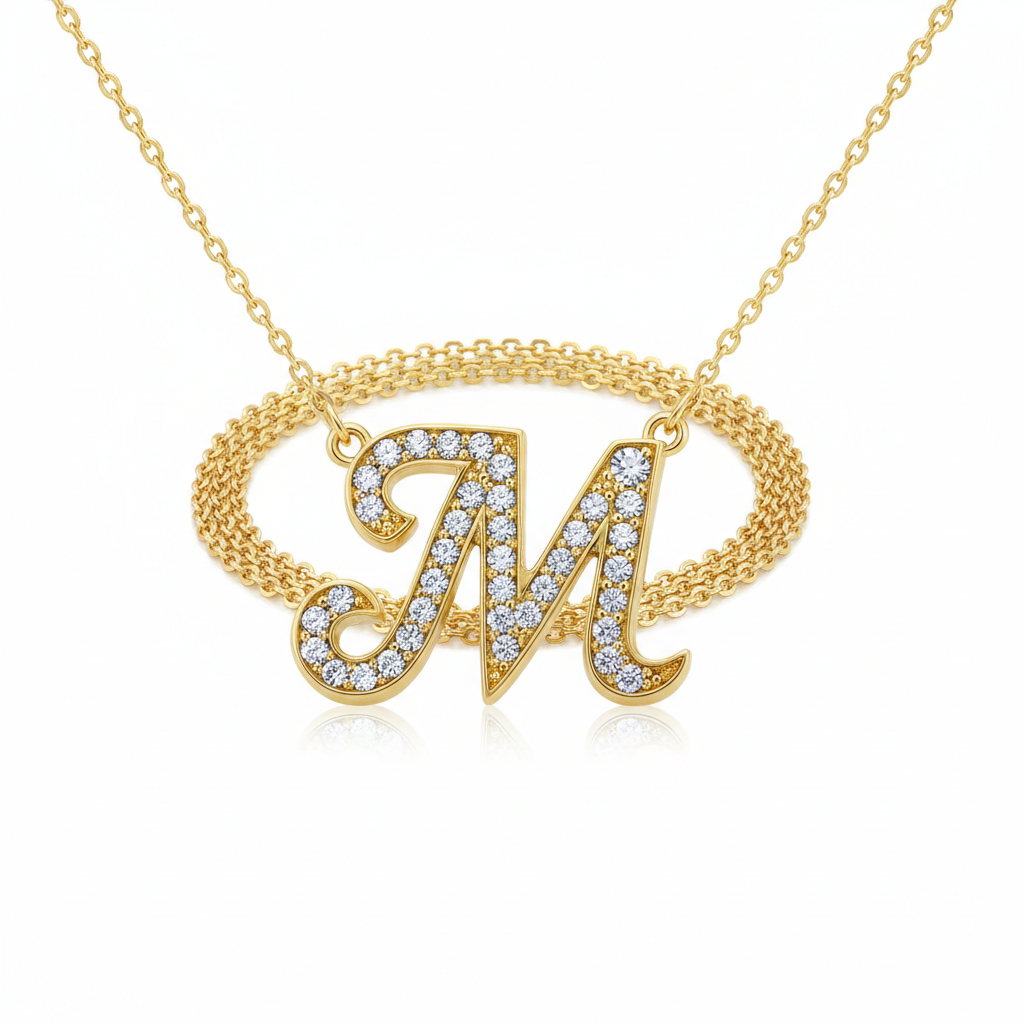 Hot A-Z Initial Cursive Letters Pendant Necklace for Women Gold Silver Color Shiny Rhinestone Metal Chain Necklace Jewelry Gift