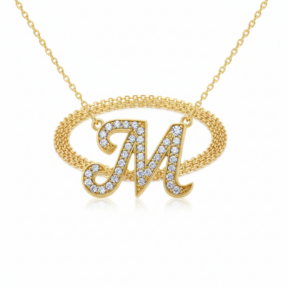 Hot A-Z Initial Cursive Letters Pendant Necklace for Women Gold Silver Color Shiny Rhinestone Metal Chain Necklace Jewelry Gift