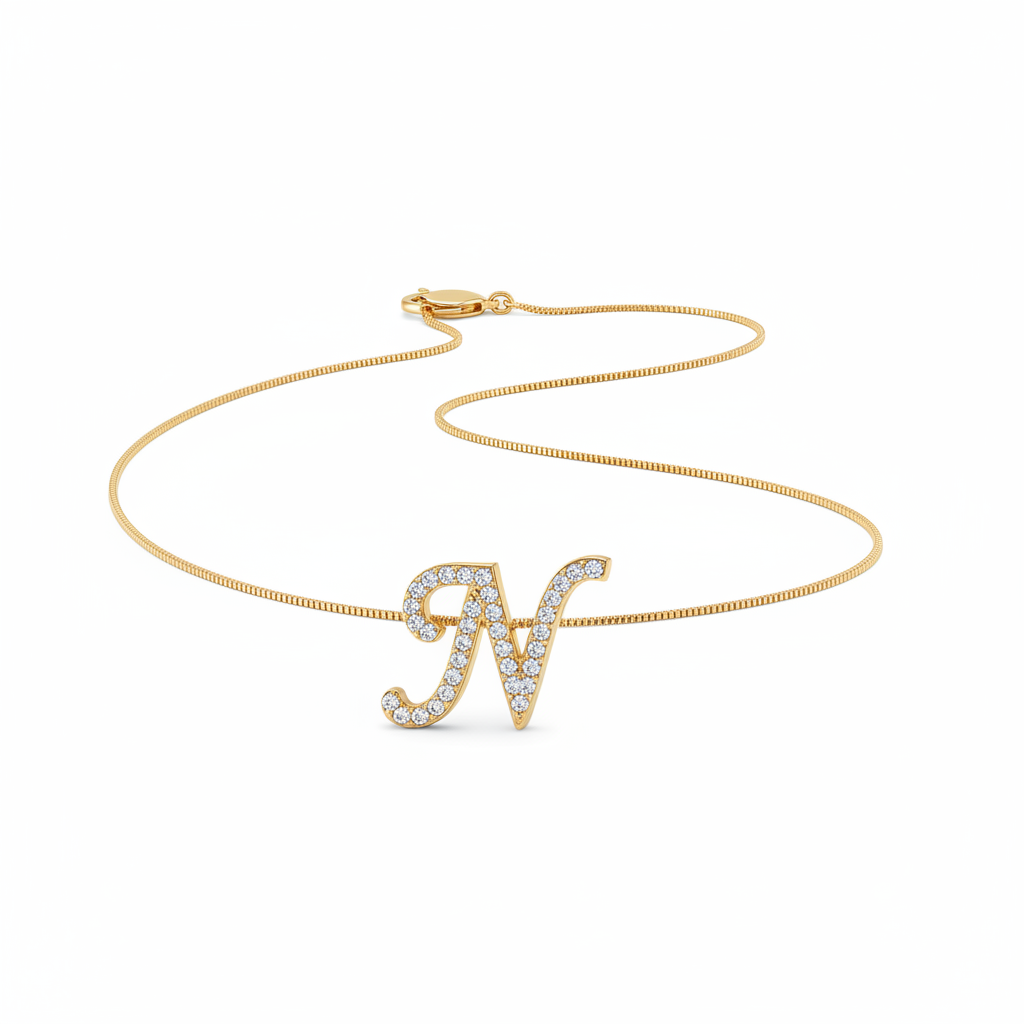 Hot A-Z Initial Cursive Letters Pendant Necklace for Women Gold Silver Color Shiny Rhinestone Metal Chain Necklace Jewelry Gift