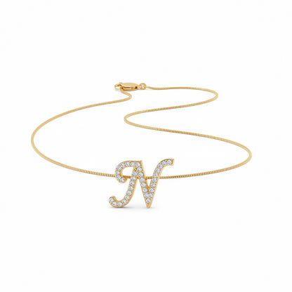 Hot A-Z Initial Cursive Letters Pendant Necklace for Women Gold Silver Color Shiny Rhinestone Metal Chain Necklace Jewelry Gift