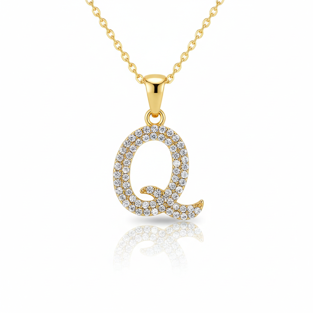 Hot A-Z Initial Cursive Letters Pendant Necklace for Women Gold Silver Color Shiny Rhinestone Metal Chain Necklace Jewelry Gift