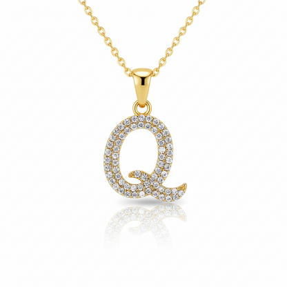 Hot A-Z Initial Cursive Letters Pendant Necklace for Women Gold Silver Color Shiny Rhinestone Metal Chain Necklace Jewelry Gift