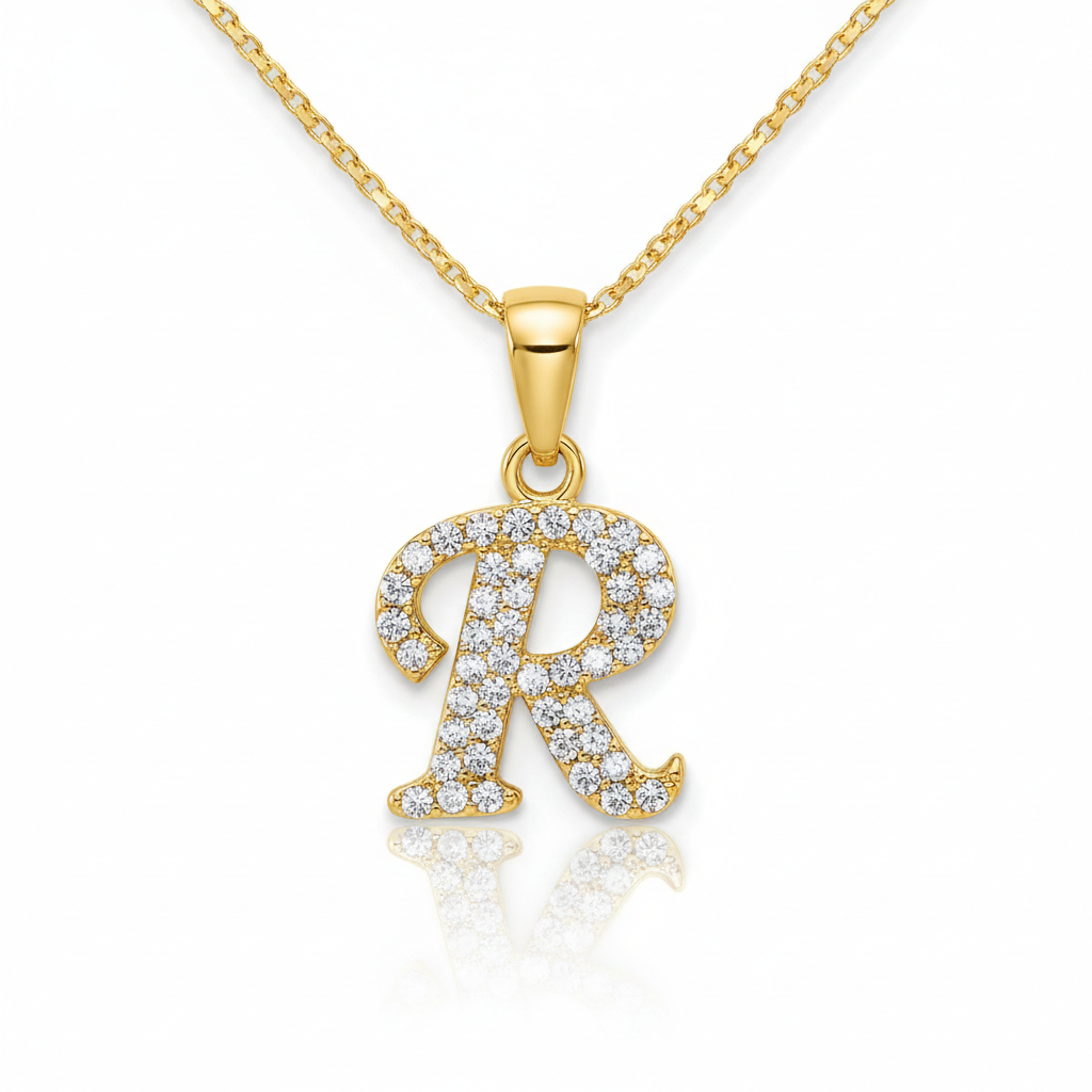 Hot A-Z Initial Cursive Letters Pendant Necklace for Women Gold Silver Color Shiny Rhinestone Metal Chain Necklace Jewelry Gift