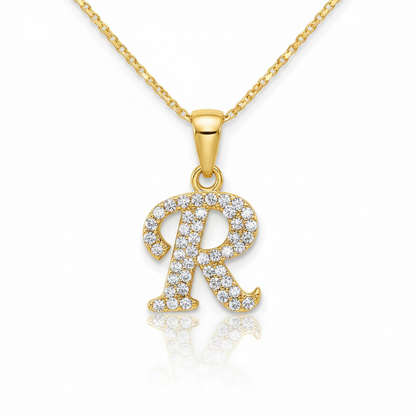 Hot A-Z Initial Cursive Letters Pendant Necklace for Women Gold Silver Color Shiny Rhinestone Metal Chain Necklace Jewelry Gift