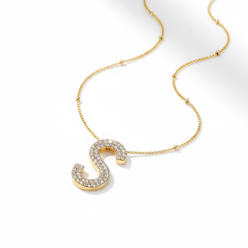 Hot A-Z Initial Cursive Letters Pendant Necklace for Women Gold Silver Color Shiny Rhinestone Metal Chain Necklace Jewelry Gift