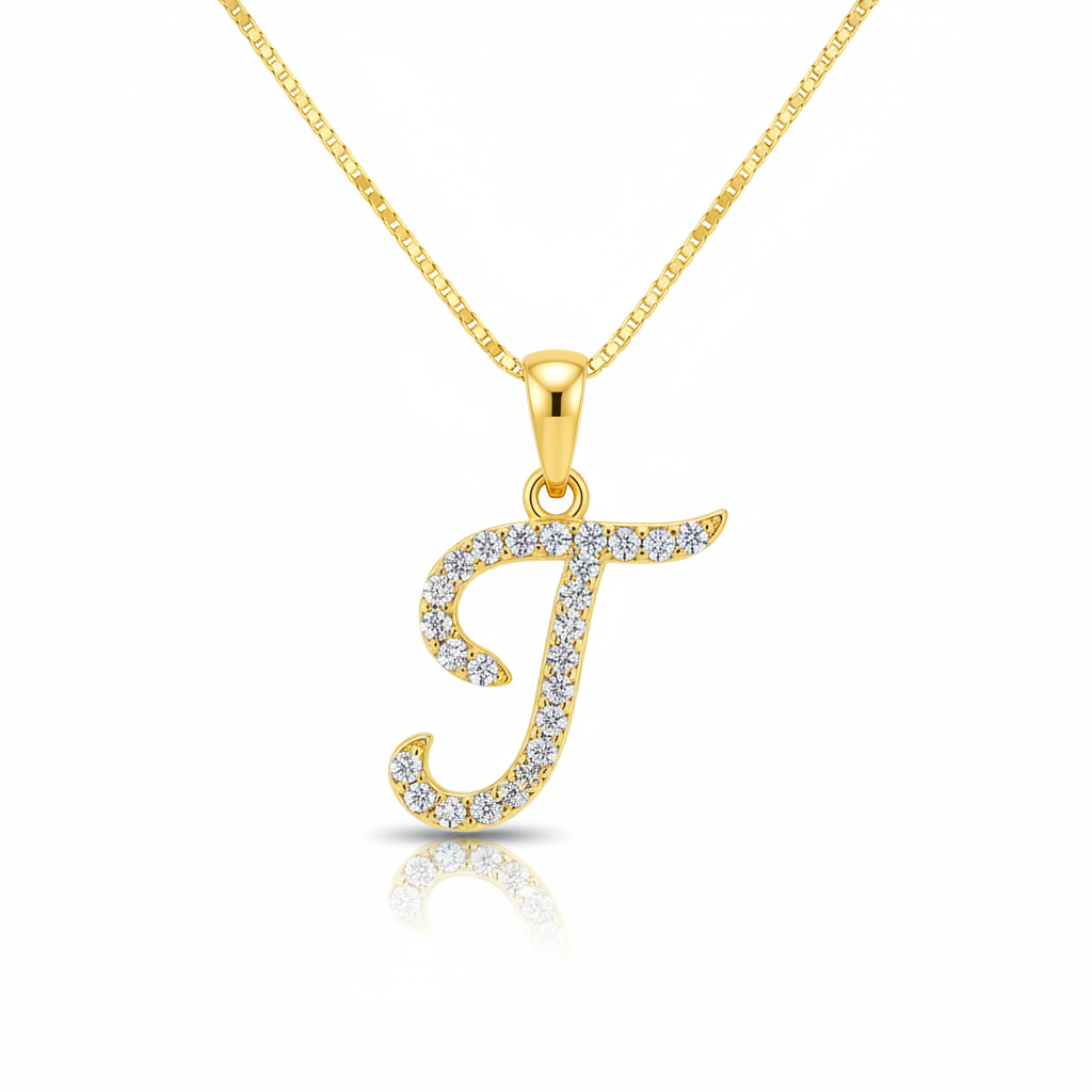Hot A-Z Initial Cursive Letters Pendant Necklace for Women Gold Silver Color Shiny Rhinestone Metal Chain Necklace Jewelry Gift