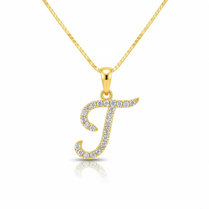 Hot A-Z Initial Cursive Letters Pendant Necklace for Women Gold Silver Color Shiny Rhinestone Metal Chain Necklace Jewelry Gift
