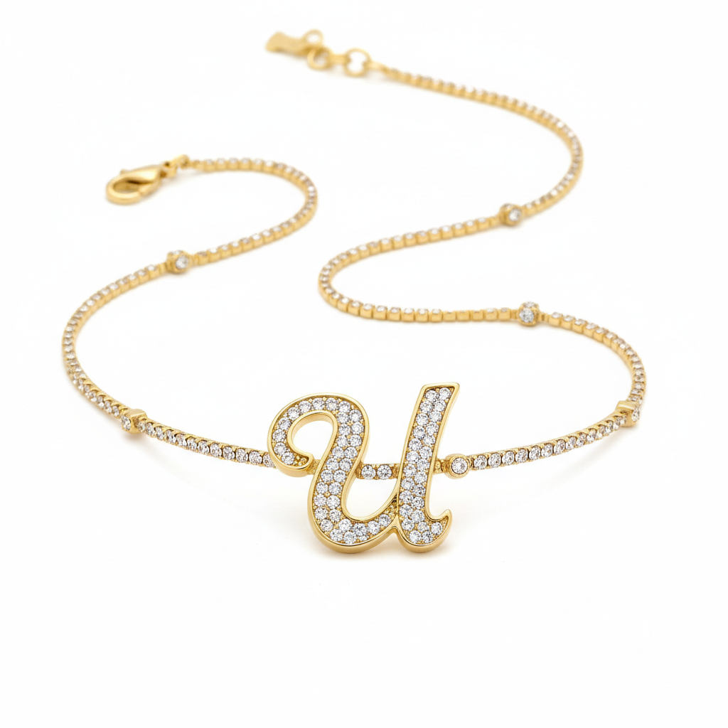 Hot A-Z Initial Cursive Letters Pendant Necklace for Women Gold Silver Color Shiny Rhinestone Metal Chain Necklace Jewelry Gift