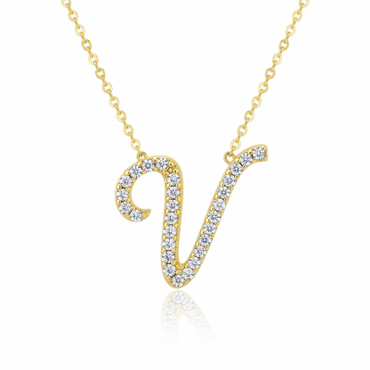 Hot A-Z Initial Cursive Letters Pendant Necklace for Women Gold Silver Color Shiny Rhinestone Metal Chain Necklace Jewelry Gift