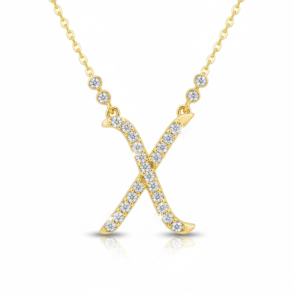 Hot A-Z Initial Cursive Letters Pendant Necklace for Women Gold Silver Color Shiny Rhinestone Metal Chain Necklace Jewelry Gift