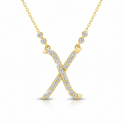 Hot A-Z Initial Cursive Letters Pendant Necklace for Women Gold Silver Color Shiny Rhinestone Metal Chain Necklace Jewelry Gift