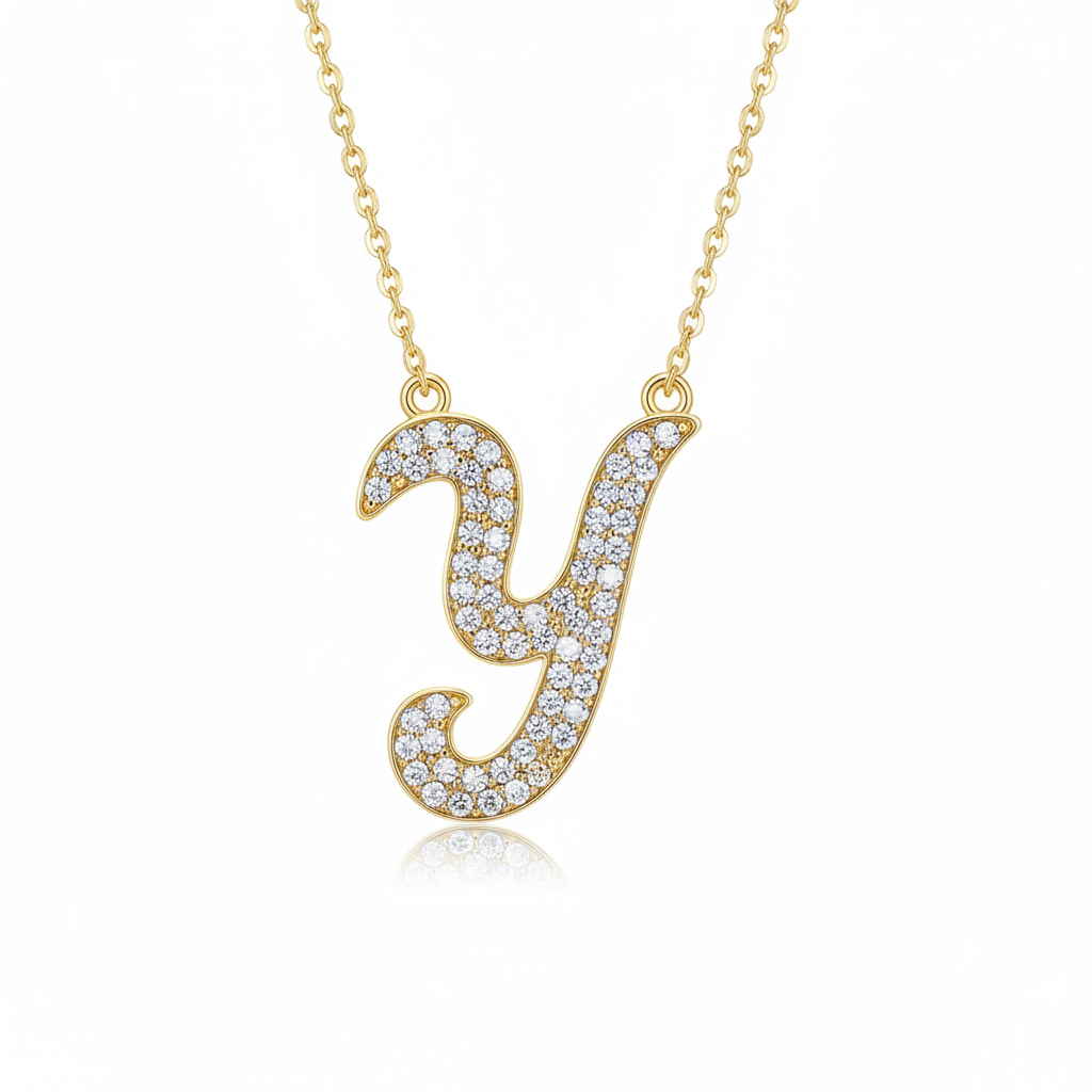Hot A-Z Initial Cursive Letters Pendant Necklace for Women Gold Silver Color Shiny Rhinestone Metal Chain Necklace Jewelry Gift