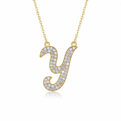 Hot A-Z Initial Cursive Letters Pendant Necklace for Women Gold Silver Color Shiny Rhinestone Metal Chain Necklace Jewelry Gift