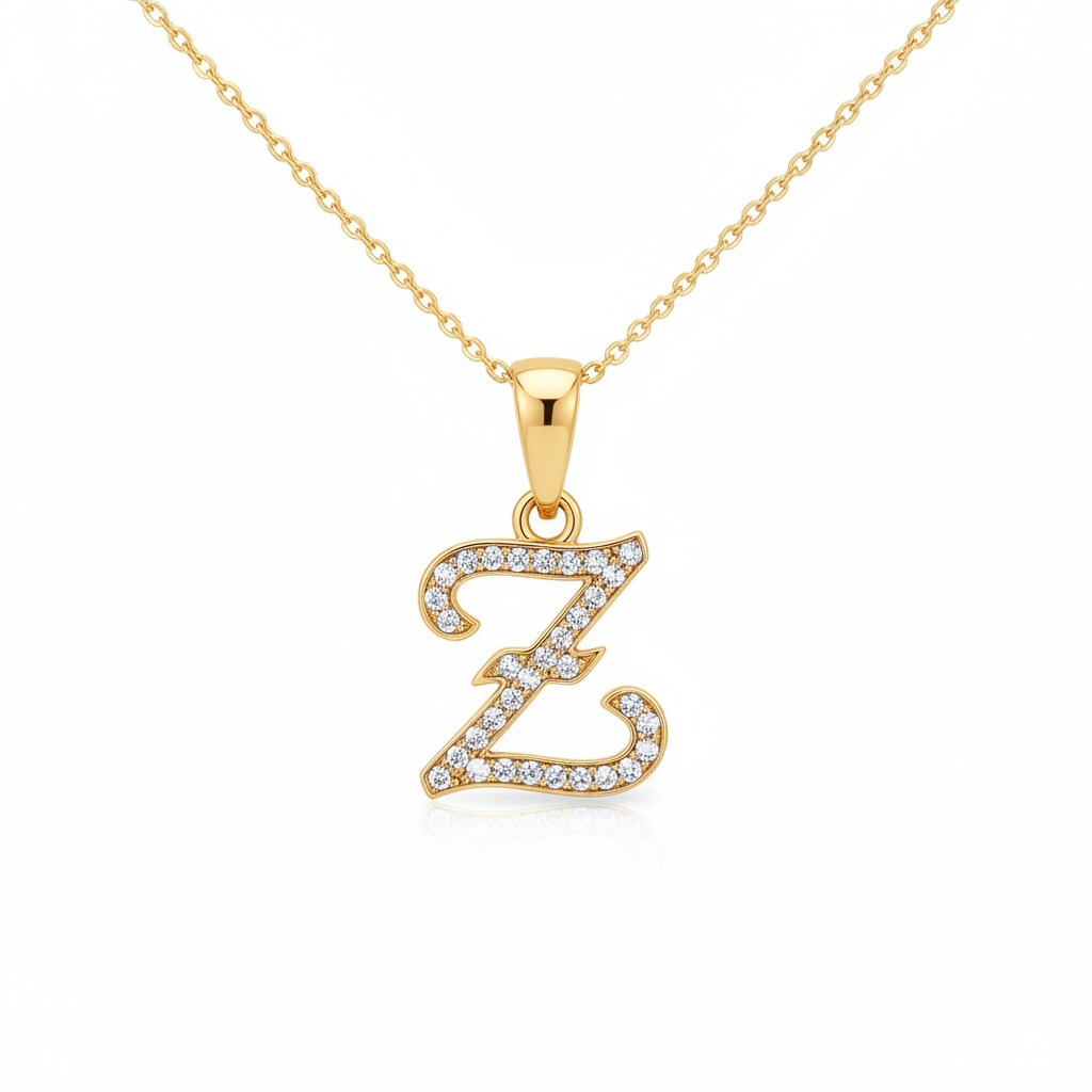 Hot A-Z Initial Cursive Letters Pendant Necklace for Women Gold Silver Color Shiny Rhinestone Metal Chain Necklace Jewelry Gift