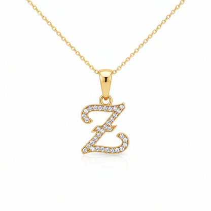 Hot A-Z Initial Cursive Letters Pendant Necklace for Women Gold Silver Color Shiny Rhinestone Metal Chain Necklace Jewelry Gift